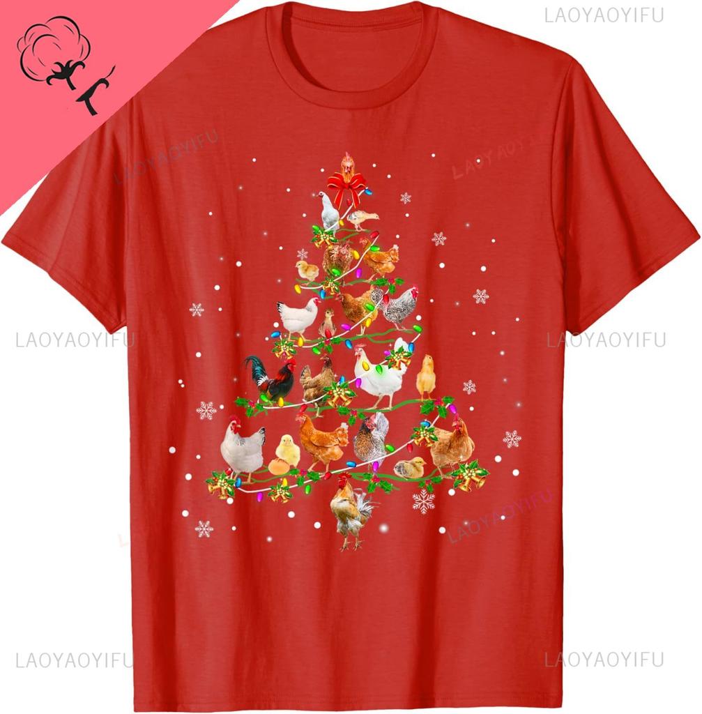 Chicken Christmas Tree OrnaUnisext Decor Xmas TShirt Unisex Casual Streetwear Cotton Vintage Clothes Graphic T Shirts