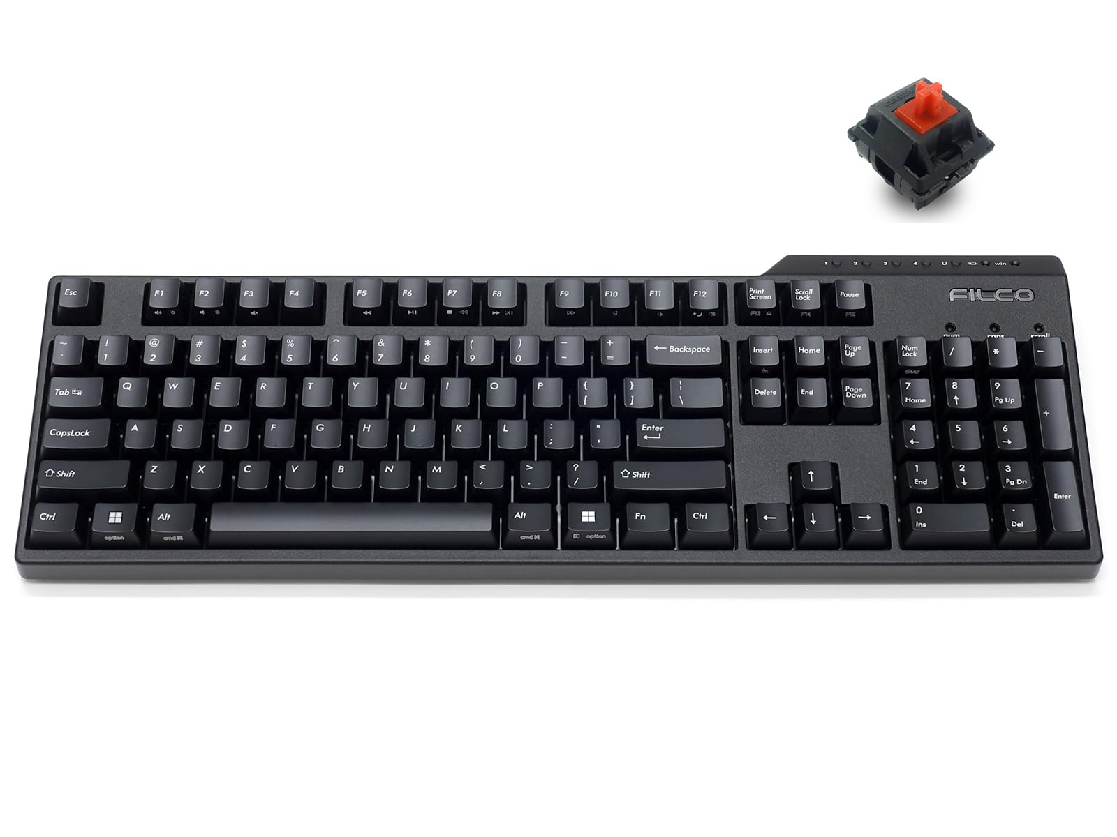 

FILCO Majestouch Convertible 3 Mechanical English 104 Full Bluetooth Wireless USB Wired DIP Matte Black Keyboard, Layout, Keys, Size, Connection,