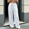 Pantaloni Casual da Donna a Vestibilità Larga Vita Elastica Coulisse Gamba Larga Taglio Dritto Tasche Comodi per l'Uso Quotidiano