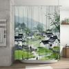 Landscape Shower Curtain With Traditional Chinese Village Artwork - Watercolor Painting Of Serene Countryside Life Waterproof
