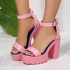 Summer new waterproof table thick heel super high heel one word with fish mouth catwalk large size high heel sandals