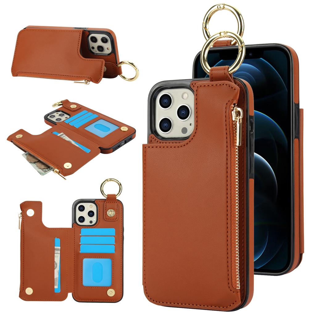 Applicable to iPhone16 mobile phone case, Samsung S24 solid color double buckle ring zipper wallet case A55 anti-drop leather case