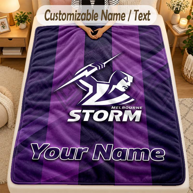Flanelová deka Melbourne Storm Vlastní jméno Text Personalizovaná Měkká Teplá Přehozová deka Dekorace domu Dárek
