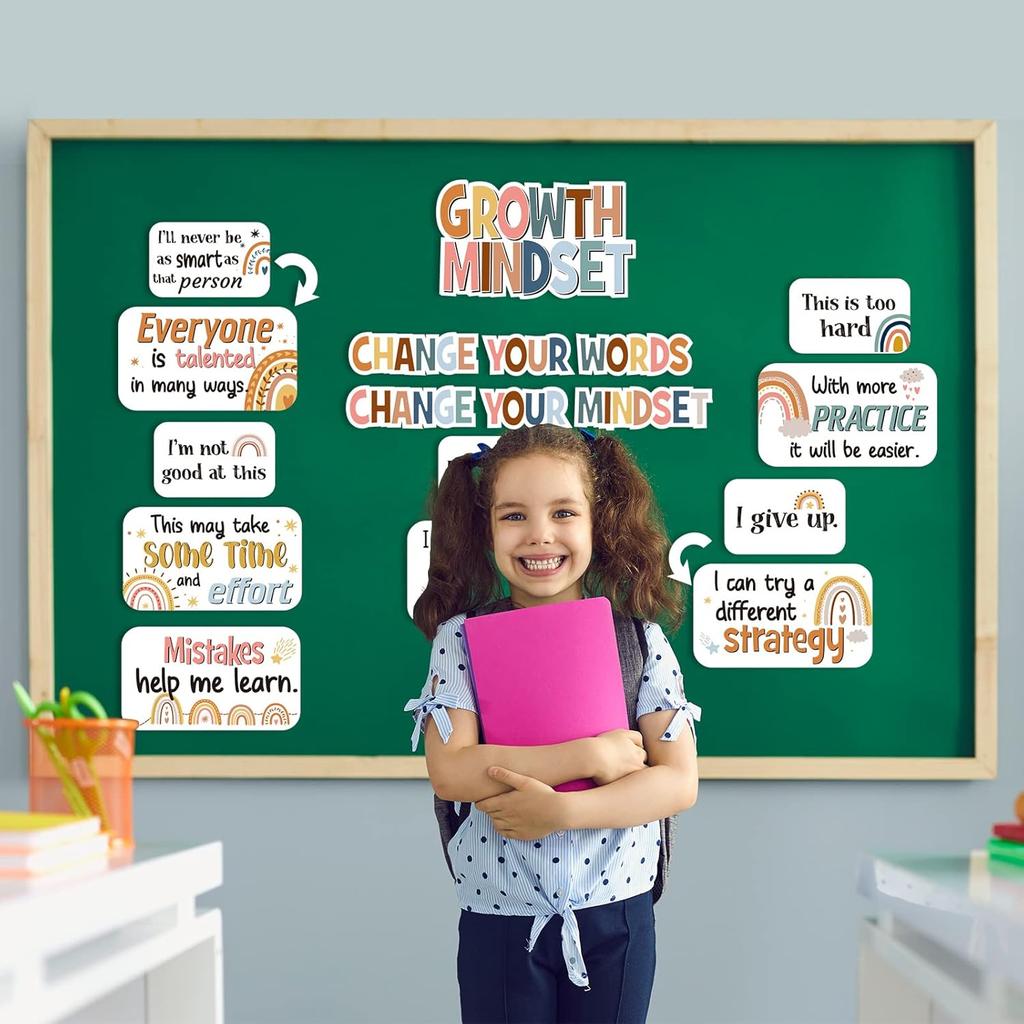 Pajean 37 Pieces Rainbow Bulletin Board Set Classroom Motivational Bulletin Board Positive Wall Decoration Signs Pirational Growth Mindset Posters