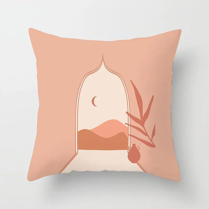 45x45cm New Geometric Abstract Flower Leaf Cushion Cover Desert Sunrise Cactus Pillow  Living Room Sofa Car Home Decoration
