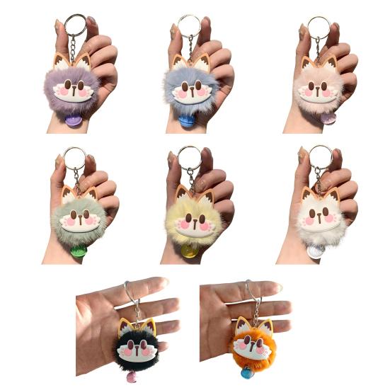 Sleutelhanger Hanger met Bel Bont Vos Gezicht Roze Pootafdrukken Zacht Pluche Sleutelhanger Tassen Rugzakken Decoratieve Accessoires