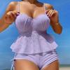 2Pcs/Set Women Sexy High Waist Shell Sling Ruffle Hem Bikini Set Shape Bra Drawstring Swimming