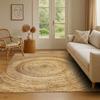Tapis salon en jute tressé main motif rond naturel 300x400