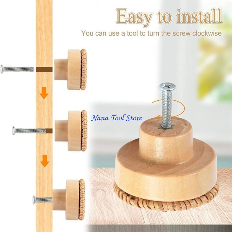31GJ Drawer Pulls Rattan Wooden Dressers Knob Cupboard Handle Furniture Handle