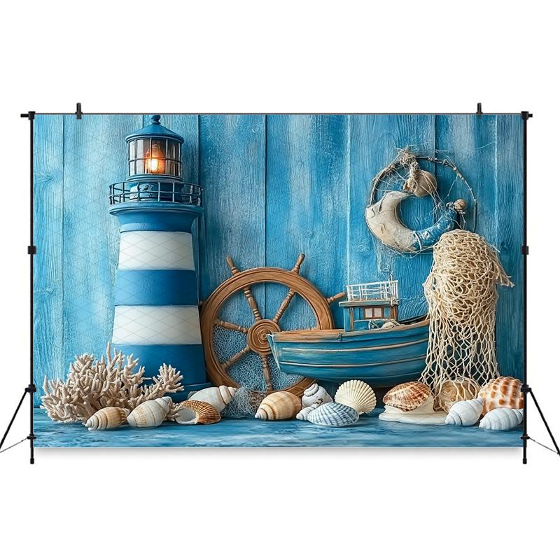 Mocsicka Photography Background Birthday Children Baby Shower Portrait Backdrop Blue Watchtower Ship Pattern Decors Photo Studio