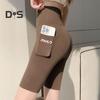 Sportovní legíny Shark Elastické Slim Fit Yoga Fitness kalhoty s vysokým pasem Jednobarevné šortky ke kolenům Letní tenké punčochové kalhoty s kapsou