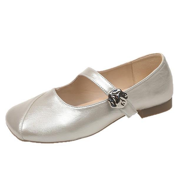 Silver Velcro single shoes retro square head 2025 summer new Mary Jane shoes women's low heel with skirt grandma shoes