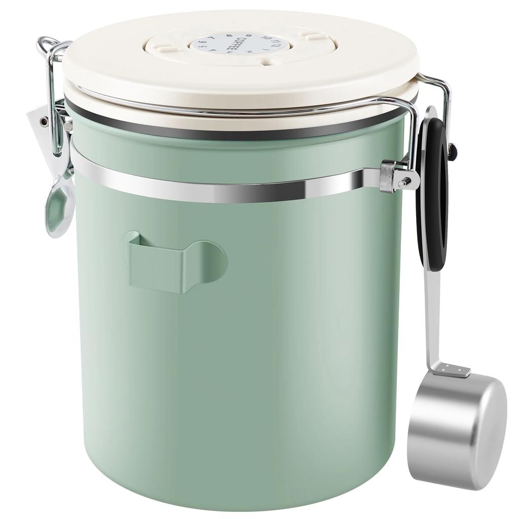 1,5L Kaffee Bohnen Vakuumversiegelter Behälter 304 Edelstahl Kaffee Aufbewahrungsdose mit Löffel für Küche Getreide Tee Nuss Organizer NEU