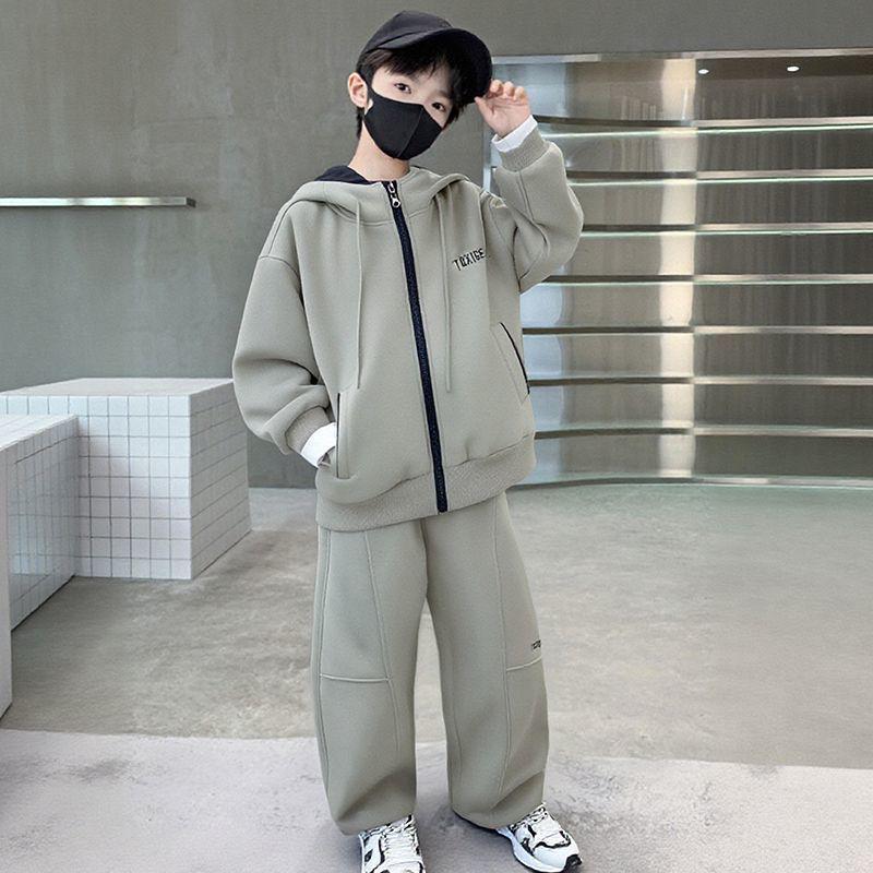 

Boys 2025 Grey Sporty Casual Two-Piece Autumn Jacket Set for Big Kids 130 серый