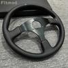 JDM 14-inch 350MM Racing Modified Leather Steering Wheel, Flat Drift Sports Game Steering Wheel PCD70MM