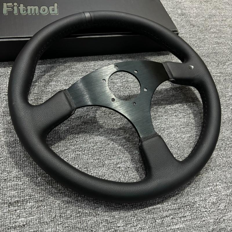 JDM 14-inch 350MM Racing Modified Leather Steering Wheel, Flat Drift Sports Game Steering Wheel PCD70MM