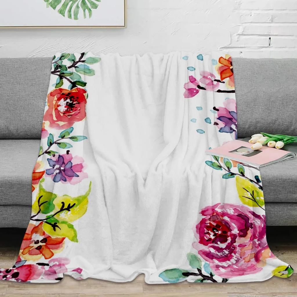 Pink Rose Bouquet White Throw Blanket Portable Warm Blanket for Beds Home Decor Sofa Blanket