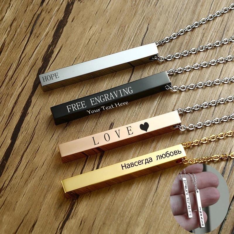Europe and the United States supply lettering long titanium steel necklace trend rectangular geometric stainless steel pendant men