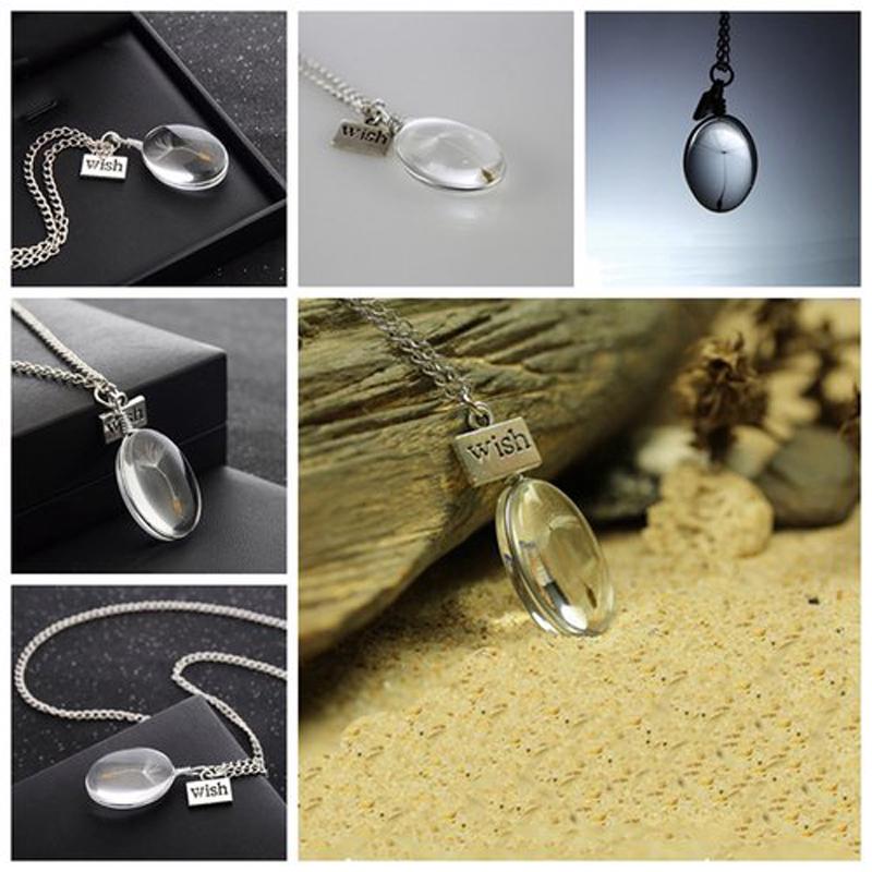 Real Wish Glass Dandelion Seeds In Glass Wish Bottle Chain Necklace Pendant