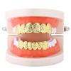 Carved Plaid Pattern Metal Hip Hop Upper and Lower Teeth Set