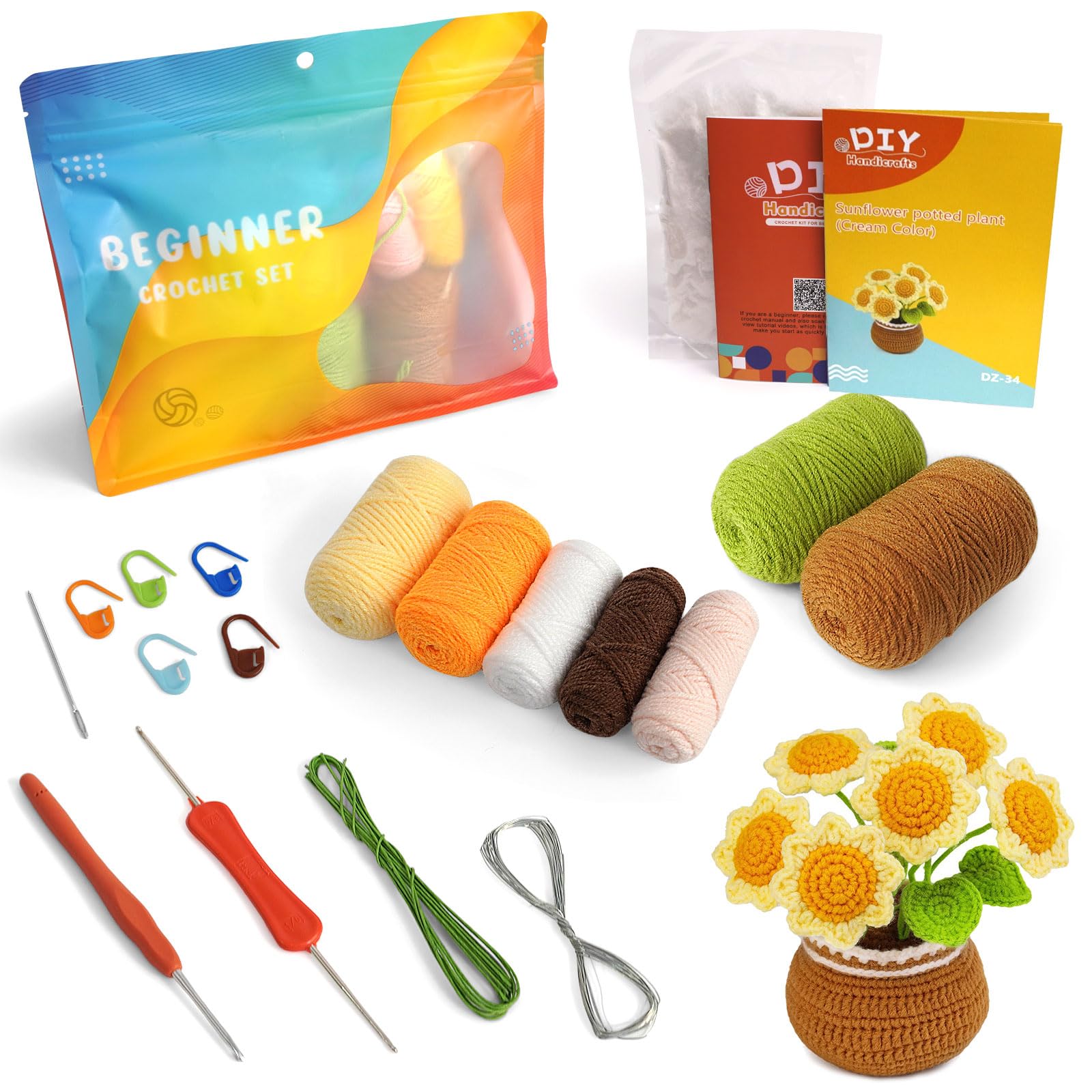 

Crochet Set, Yarn, Amigurumi, Potted Plant, Handmade Kit (Sunflower)