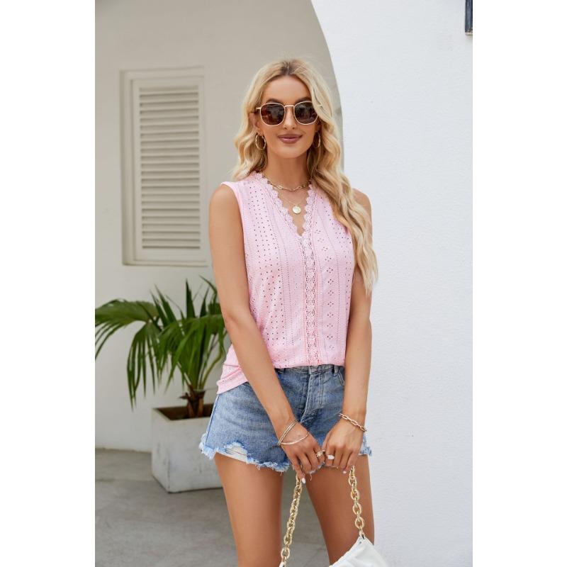 Summer Women's Clothing, Women's T-shirt, Hole Hollow V-neck, Sleeveless Splicing Tank Tops