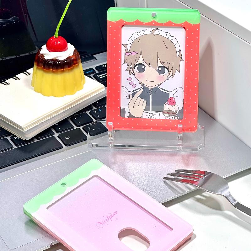 Akrylfotoram med prickar med hållare Retrostil Korthållare 3 tum Kpop Fotokort Skyddsfodral Fotokortsfickor Ny