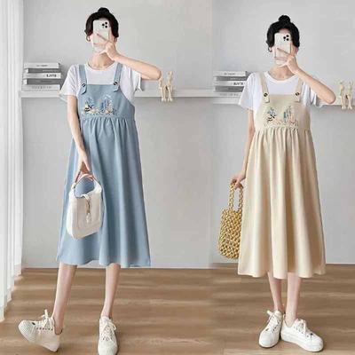 Maternity Dress Summer Dress Fashion Mommy Shirt Strap Skirt Fake Two Piece Splicing Dress