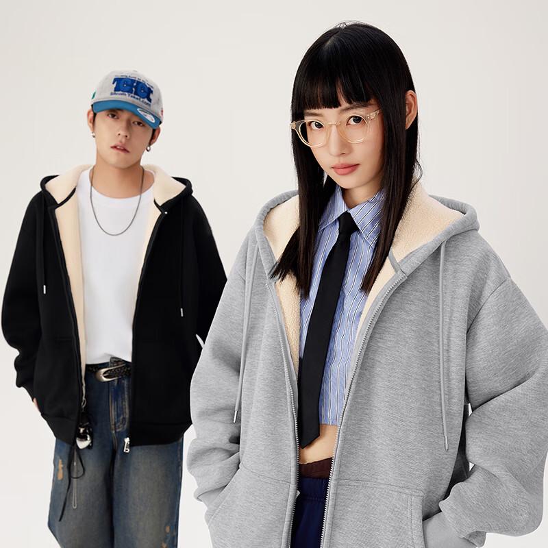 MINISO Men's Fleece-Lined Hooded Cardigan Jacket