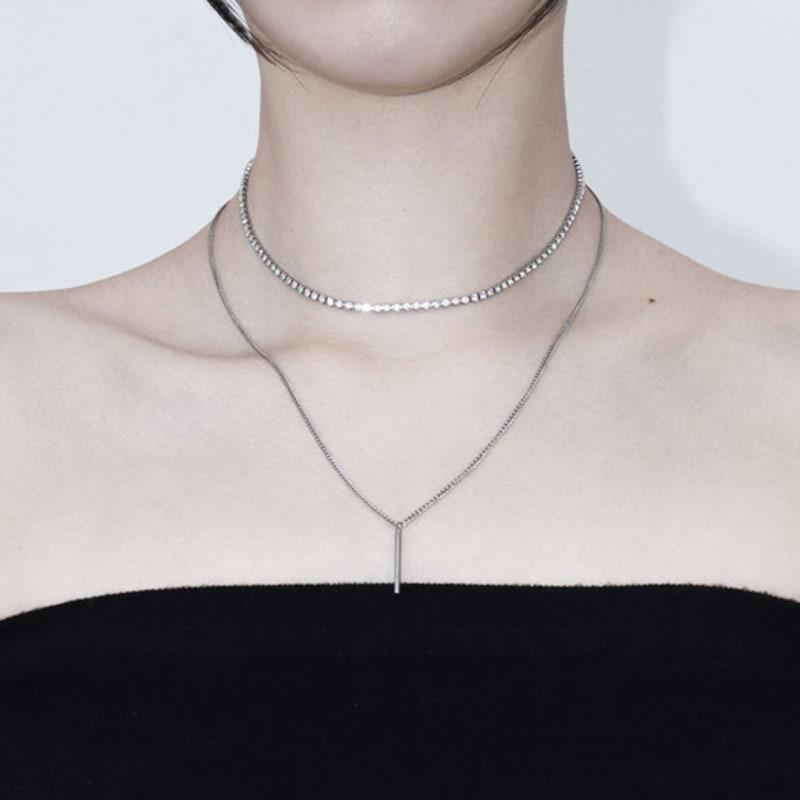 Baroque Stone Glittering Two Chain Necklace