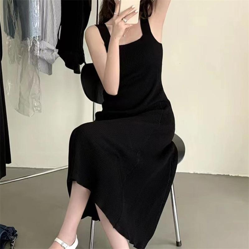 JKASHDK Women's Fashion Summer Spring Solid Color Print Sleeveless U-Neck High Waist Casual Dresses