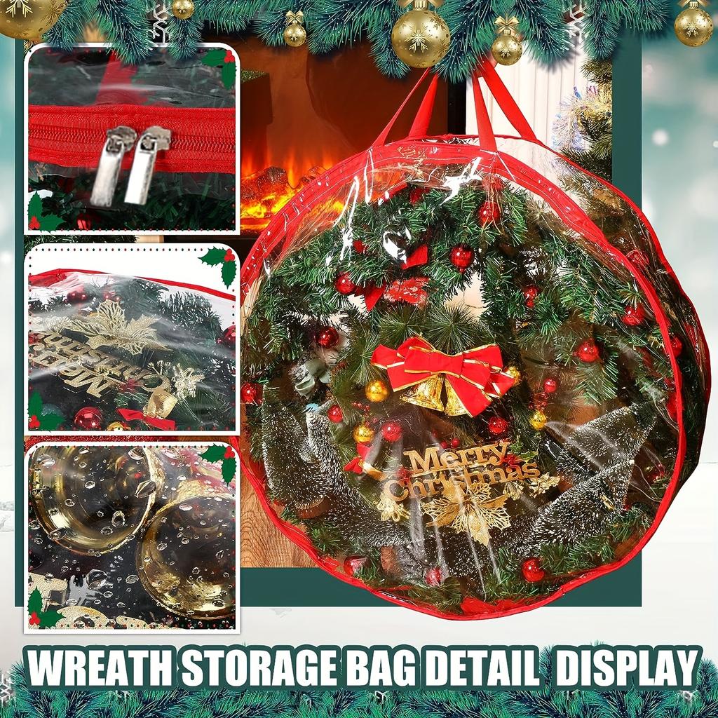 2pcs 30" Transparent PVC Christmas Wreath Storage Bags Waterproof Holiday Decor Organizer for Artificial Wreaths Halloween
