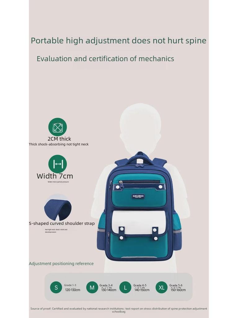 Barns lättviktig skolryggsäck i nylon med ryggskydd