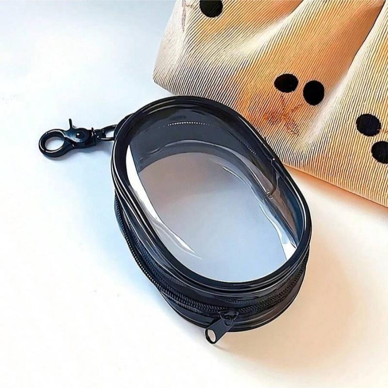 1pc Portable Mini Transparent Zipper Storage Bag, Compact Multifunctional Storage Bag, Headphone and Charger Case with Keychain