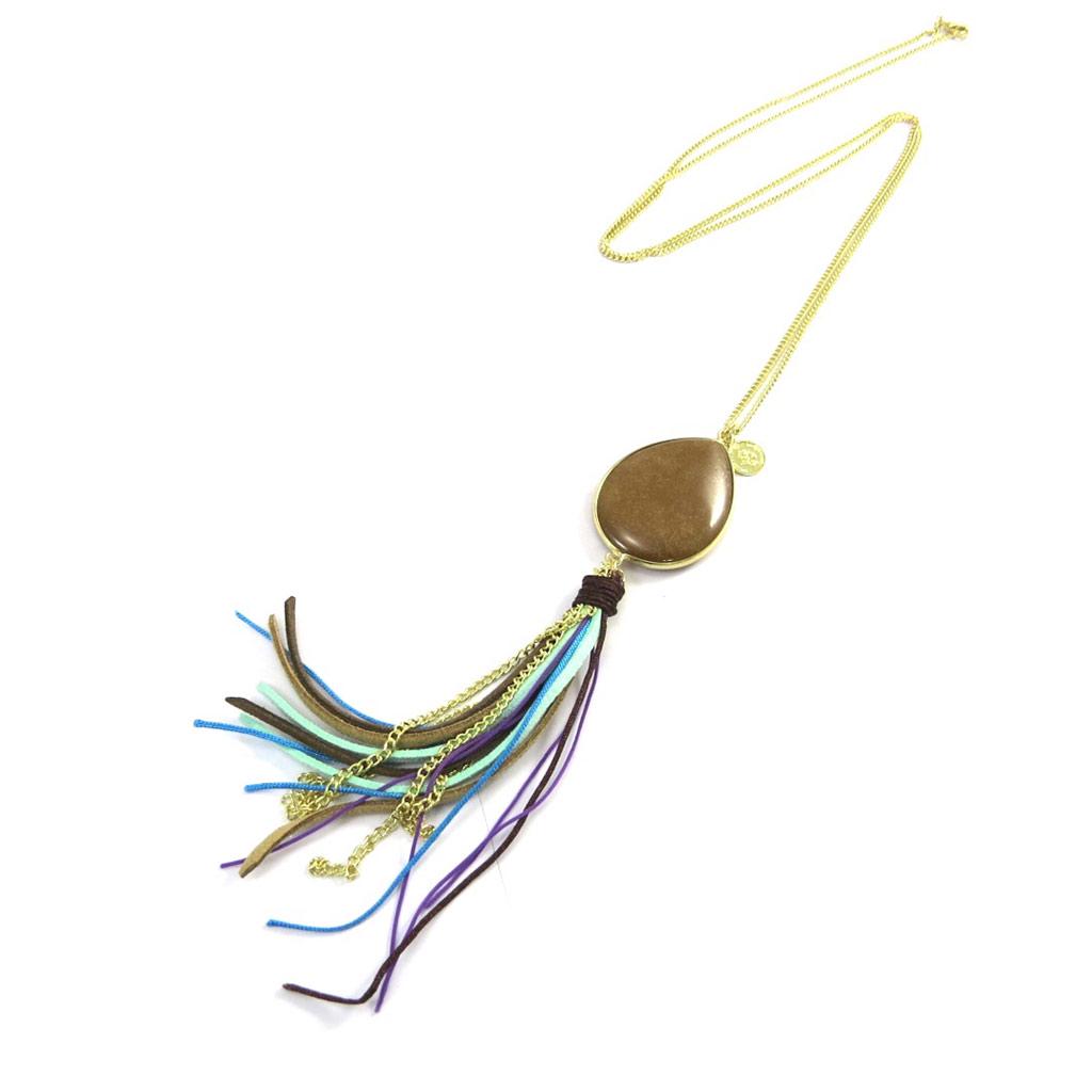 Les Trésors De Lily [N3087] - 'Altai' Brown Multicolored Gold Designer Long Necklace