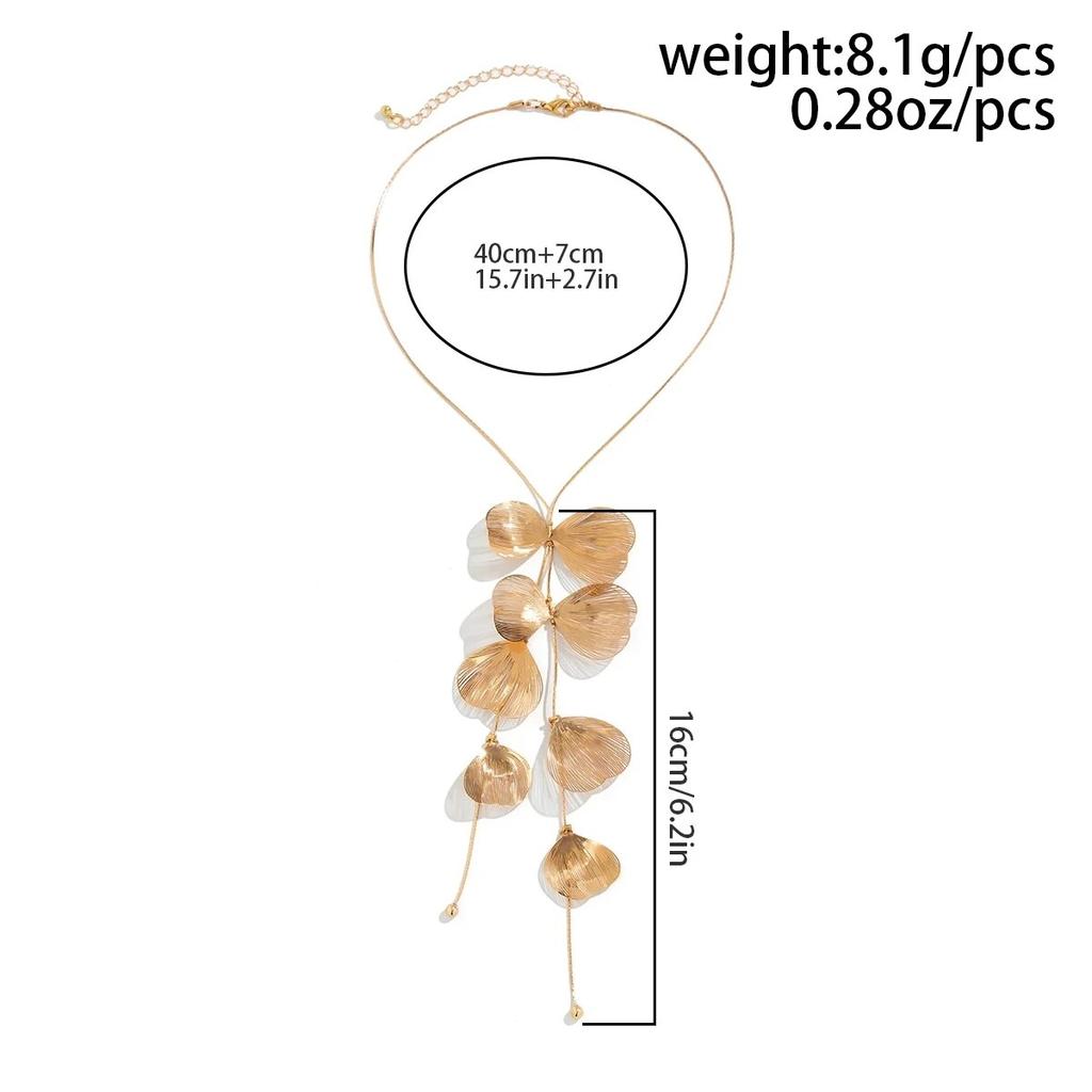 Vintage Gold Color Leaf Copper Wire Long Tassel Collar Chest Chain Necklace for Women Punk Party Choker Necklace Jewelry Gift