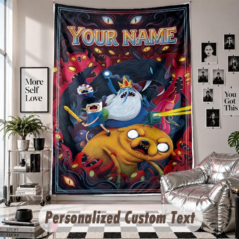 Wall Hanging Tapestry With Custom Name & Text, Adventure Time Cartoon Decorative Tapestry For Bedroom