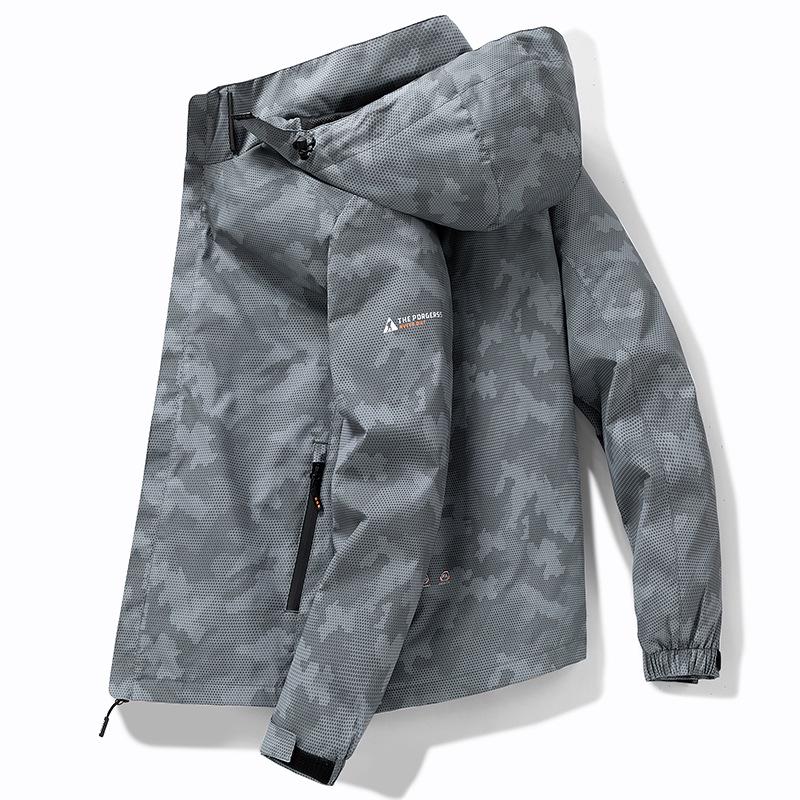 Men's Camouflage Hooded Windbreaker Jacket - Removable Hood, Casual Outdoor Wear for Spring and Autumn