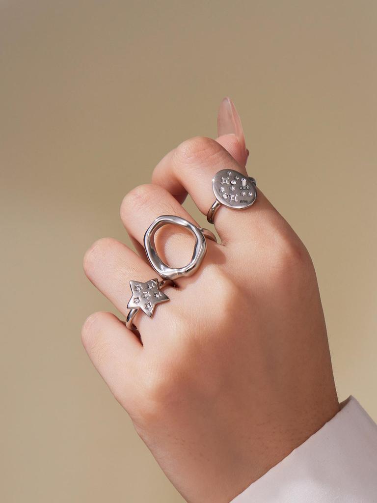 Oumaijia 18k Gold-Plated Geometric Zircon Pentagram Open Ring