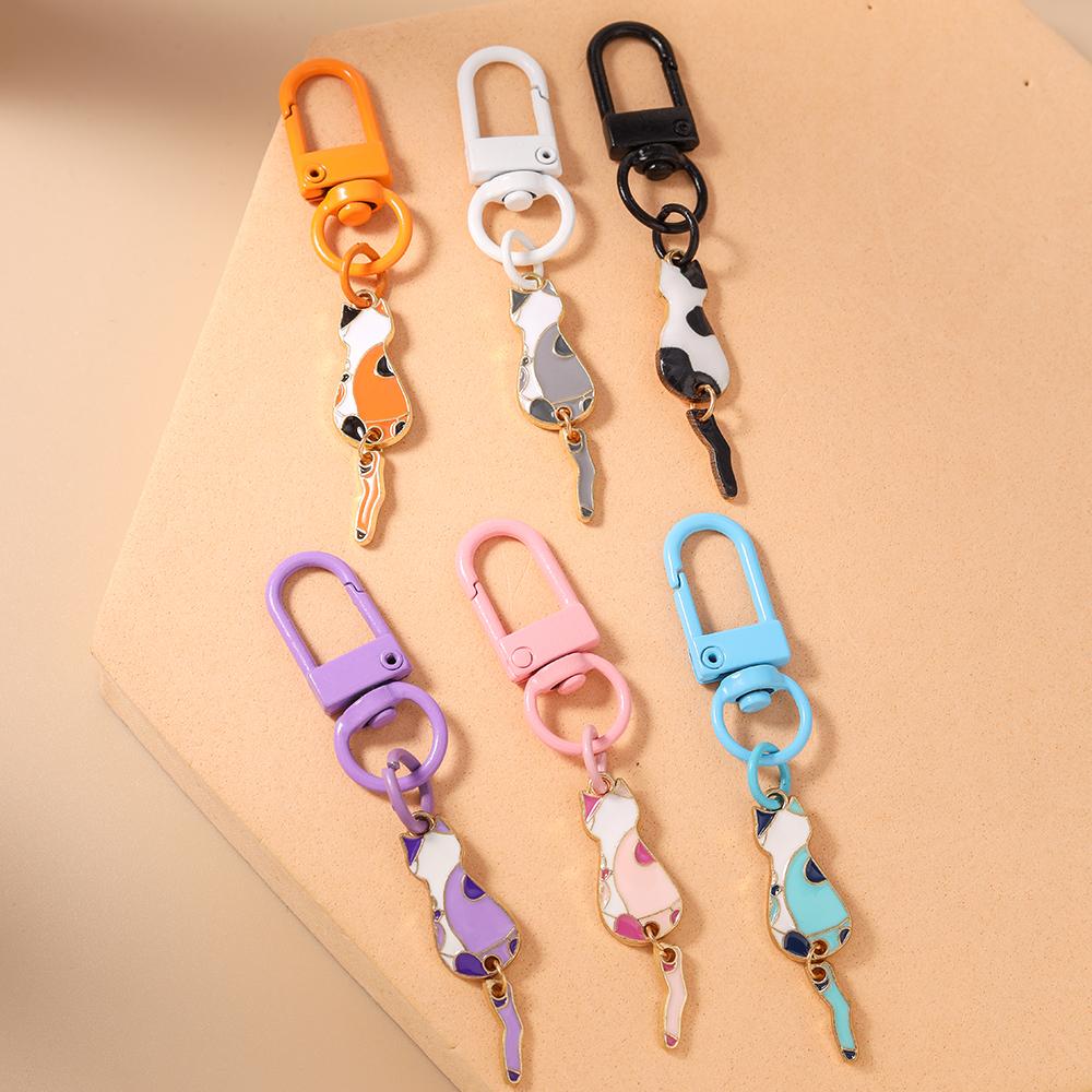 Lovely Enamel Cat Keychain Women Girls Animal Key Ring Pendant for Handbag Decor DIY Key Chain Jewelry Gift
