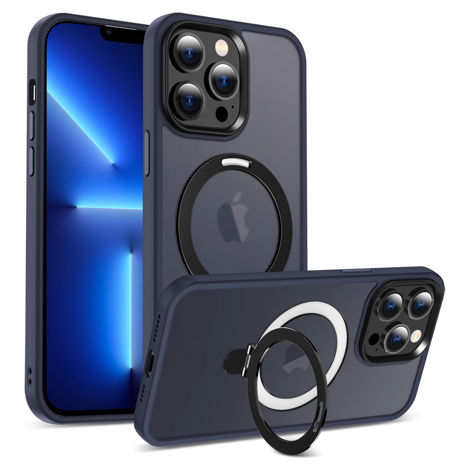 

For iPhone 13 Pro 6.1 inch Magnetic Phone Case Compatible with MagSafe PC+TPU Ring Kickstand Cover Dark Blue