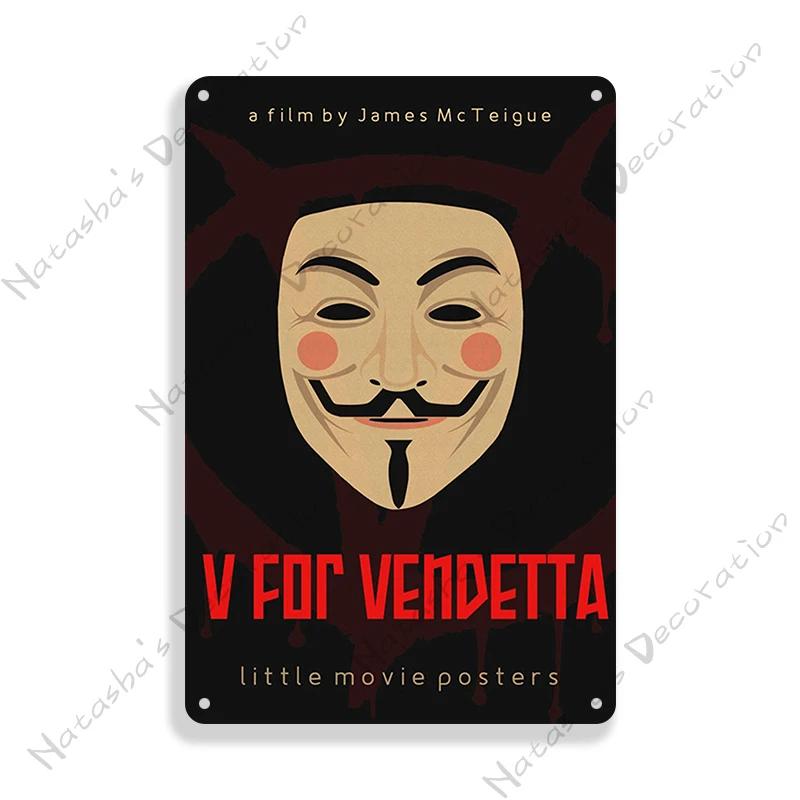 V for Vendetta Classic Movie Decorative Plate Metal Plate Vintage Poster Metal Tin Sign Cafe Garage Wall Decor Metal Plaque