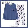 Women's Cartoon Stitch Pajama Set - Long Sleeve & Pants, Wearable Outdoors, Loose Fit for Autumn/Winter.