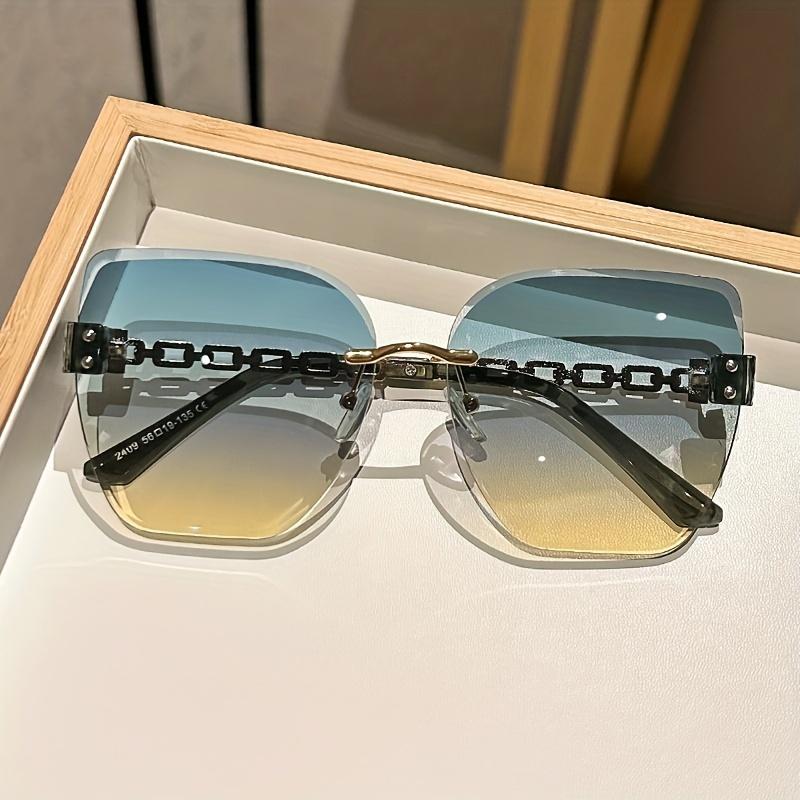 Oversized Elegant Vintage Frameless Sunglasses Women Gradient Fashion Anti-Glare PC Lens Composite