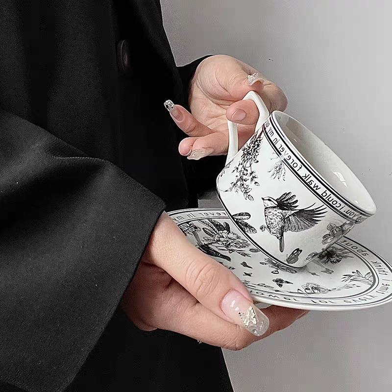 Pinellia Ternata Flower Coffee Cup And Plate Set Ins Small Fragrant Mug With Handle Nordic Style High Feeling Aesthetic Value