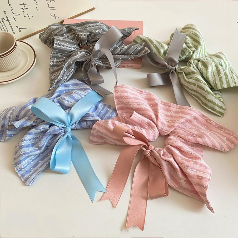 Elastic Plaid Silk Ribbon Scrunchies Bow Large Intestine Hair Ring Square Cloth Hair Tie  Girls