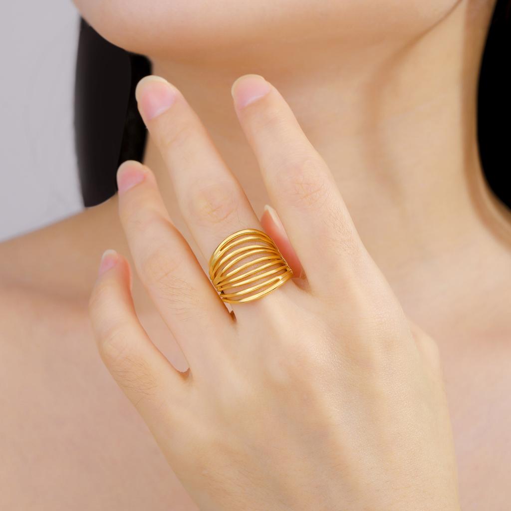 Wide Multi-Layer Open Rings for Women Stainless Steel Gold Finger Ring Minimalist Jewelry Gift
