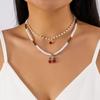 Multi-layer Pearl Beaded Necklace Bow Stacked Clavicle Choker Trendy Strawberry Necklace  Women
