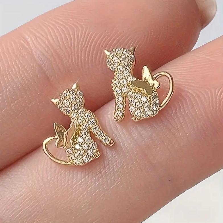 Eco-friendly Minimalist Cat Stud & Dangle Earrings - Retro & Popular Korean Jewelry