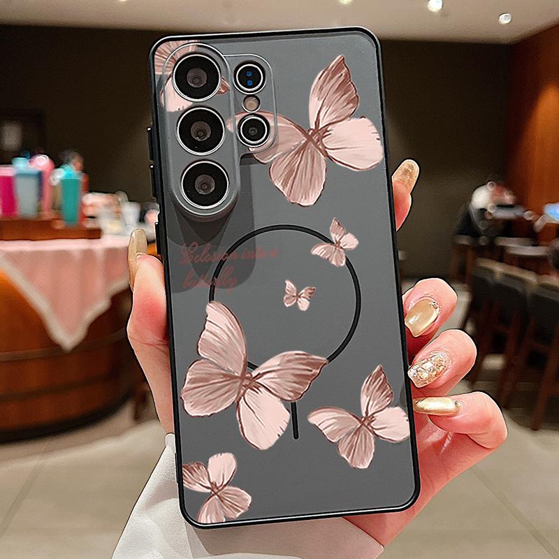 Bowknots Butterfly Pattern Case For Samsung Galaxy S26 Ultra S25 Edge S24 Plus S23 FE S22 A54 A55 A56 5G Magnetic For Magsafe Matte Cover